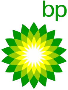 Logo of British Petroleum (BP), featuring a green and yellow sunflower design on a white background.