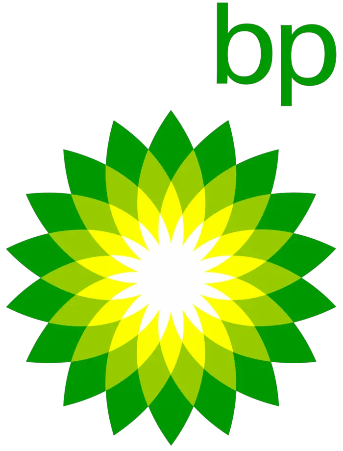 Logo of British Petroleum (BP), featuring a green and yellow sunflower design on a white background.