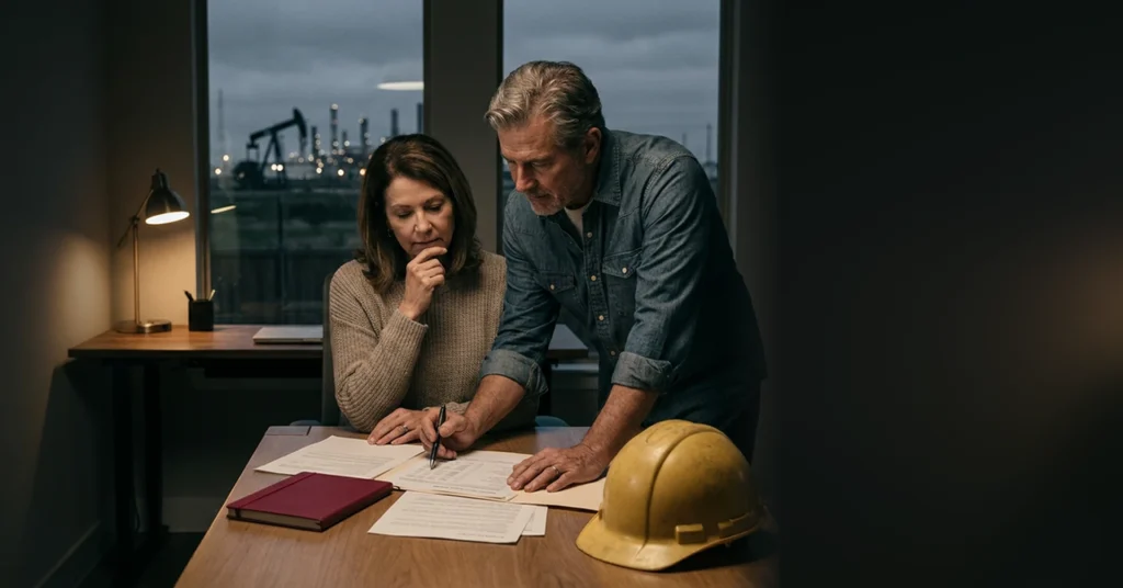 Oil and gas retirees reviewing 401(k) rollover documents